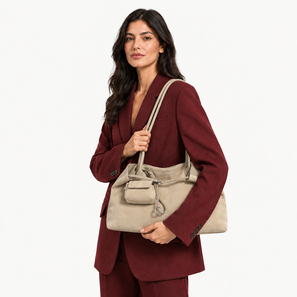 Sac beige porté par une femme latina
