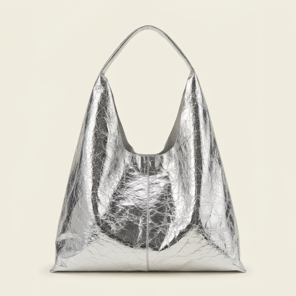Sac cuir bandoulière argenté carré