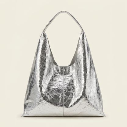 Sac cuir bandoulière argenté carré