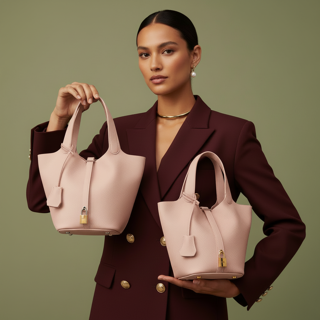 Sac seau blush cadenas doré format carré