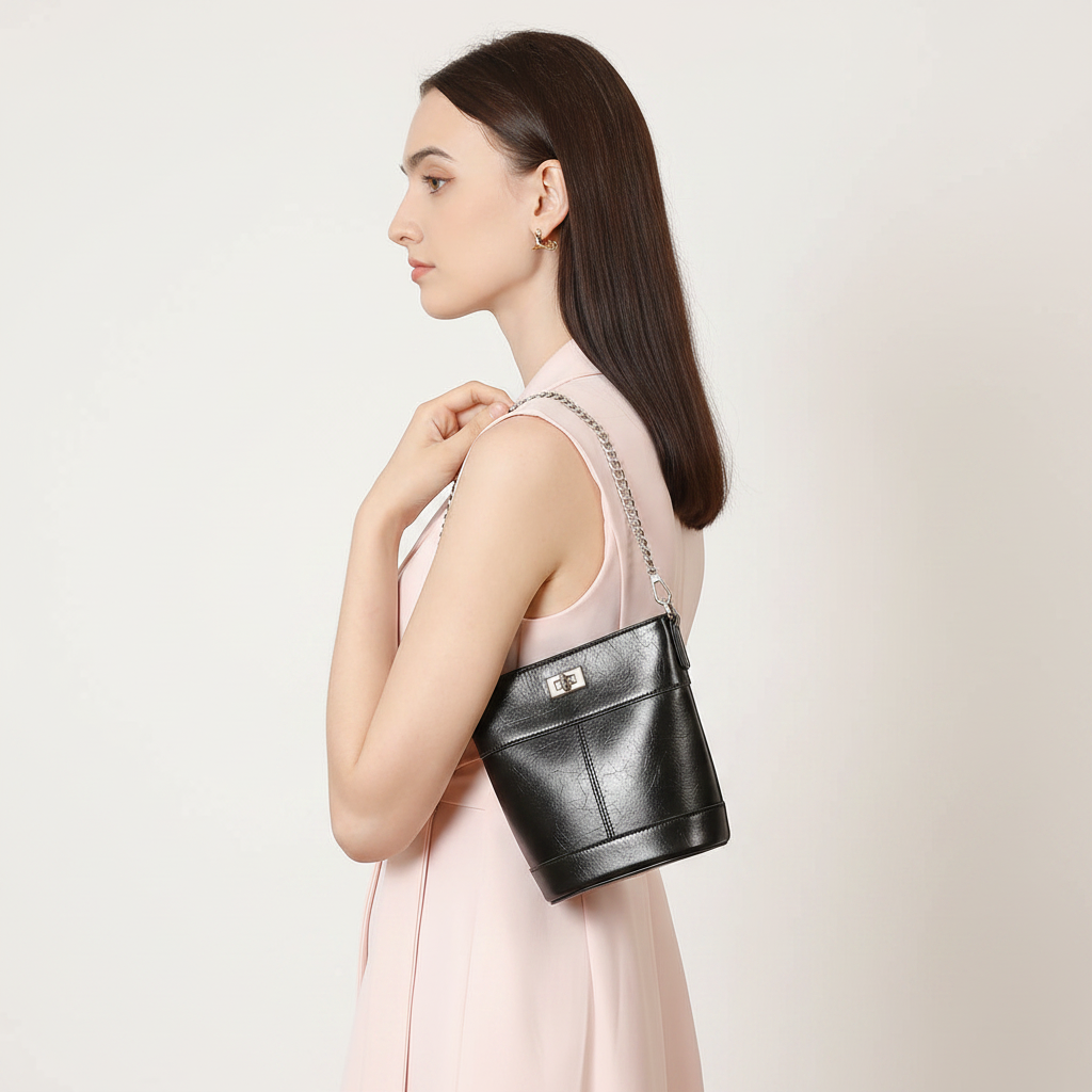 Sac Seau Noir Texture Cuir Préservée